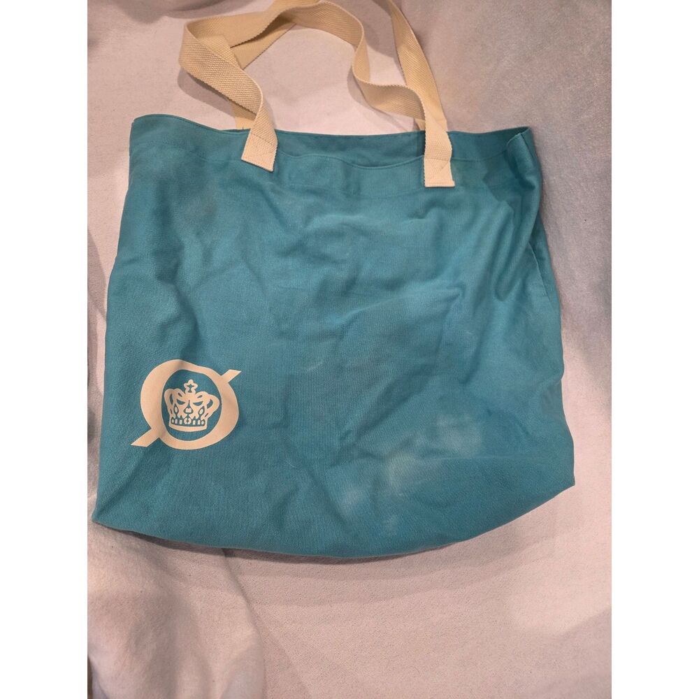 Born Crown Teal Blue Canvas Tote Bag Market Shopping Purse Boho Cotton Beach VTG